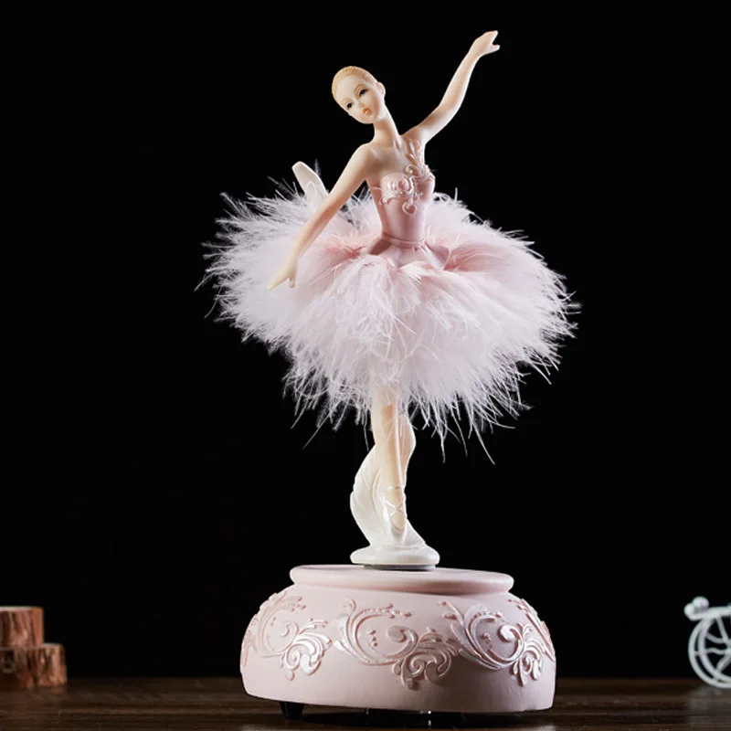 

Ballerina Music Box Dancing Girl Swan Lake Carousel with Feather for Birthday Gift E2S