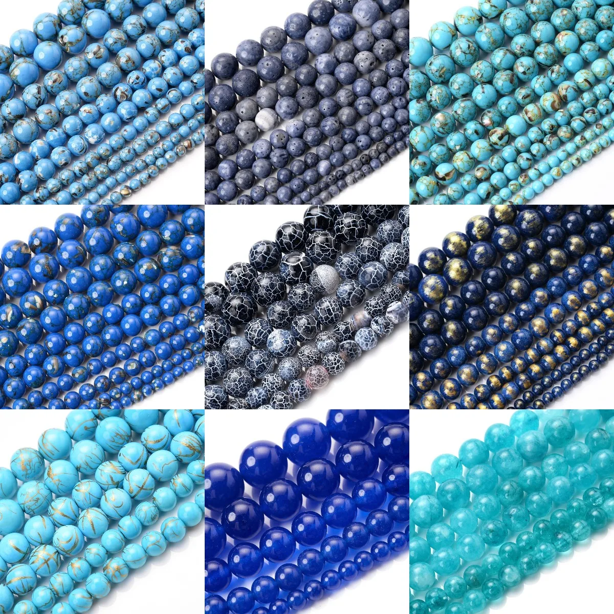 Бусины из натурального камня Синей Серии круглые бусины-разделители россыпью