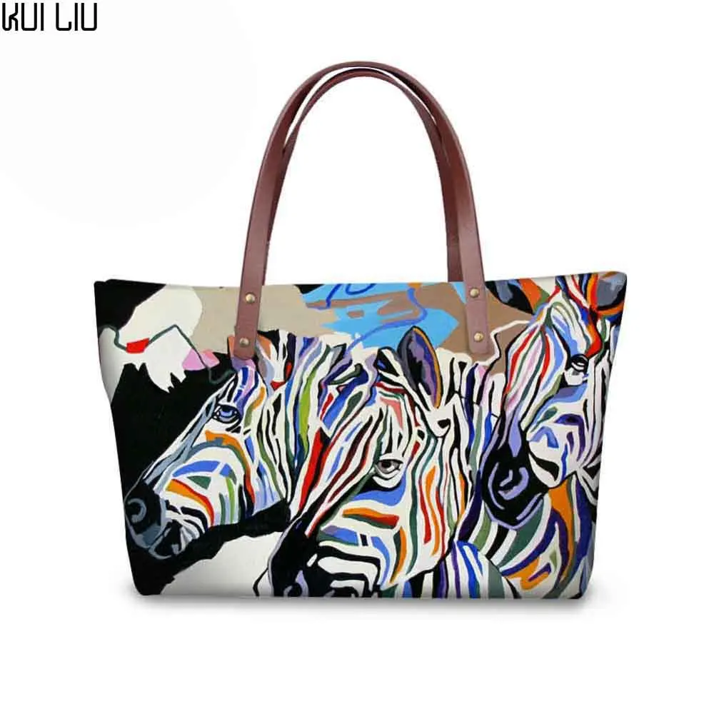 

3D Pink Zebra Painting Luxury Women Shopping Bags Waterproof Handbags Travel Shopping for Girls Bag Bolso Mujer Top-handle Bag