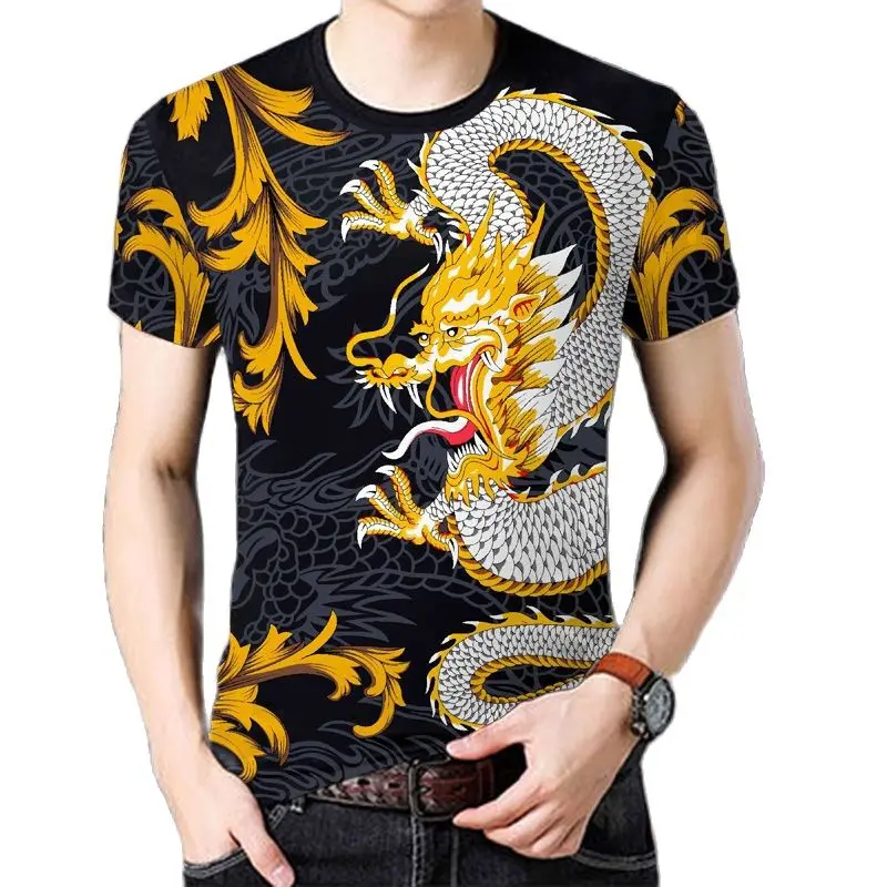 

2021 fashion men's casual wear suit summer 3D dragon and tiger print men's shorts and T-shirt men's suit