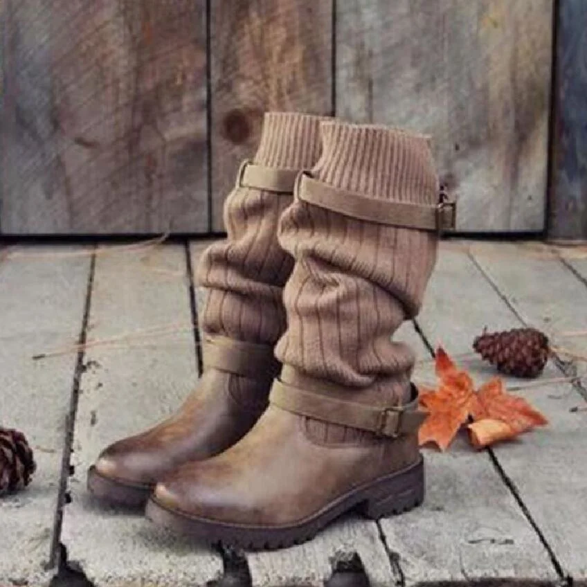 

2020 New Large Martin Women's Boots 43 Medium Tube Flat Bottom Fashion Retro Belt Buckle Wool Boots Women