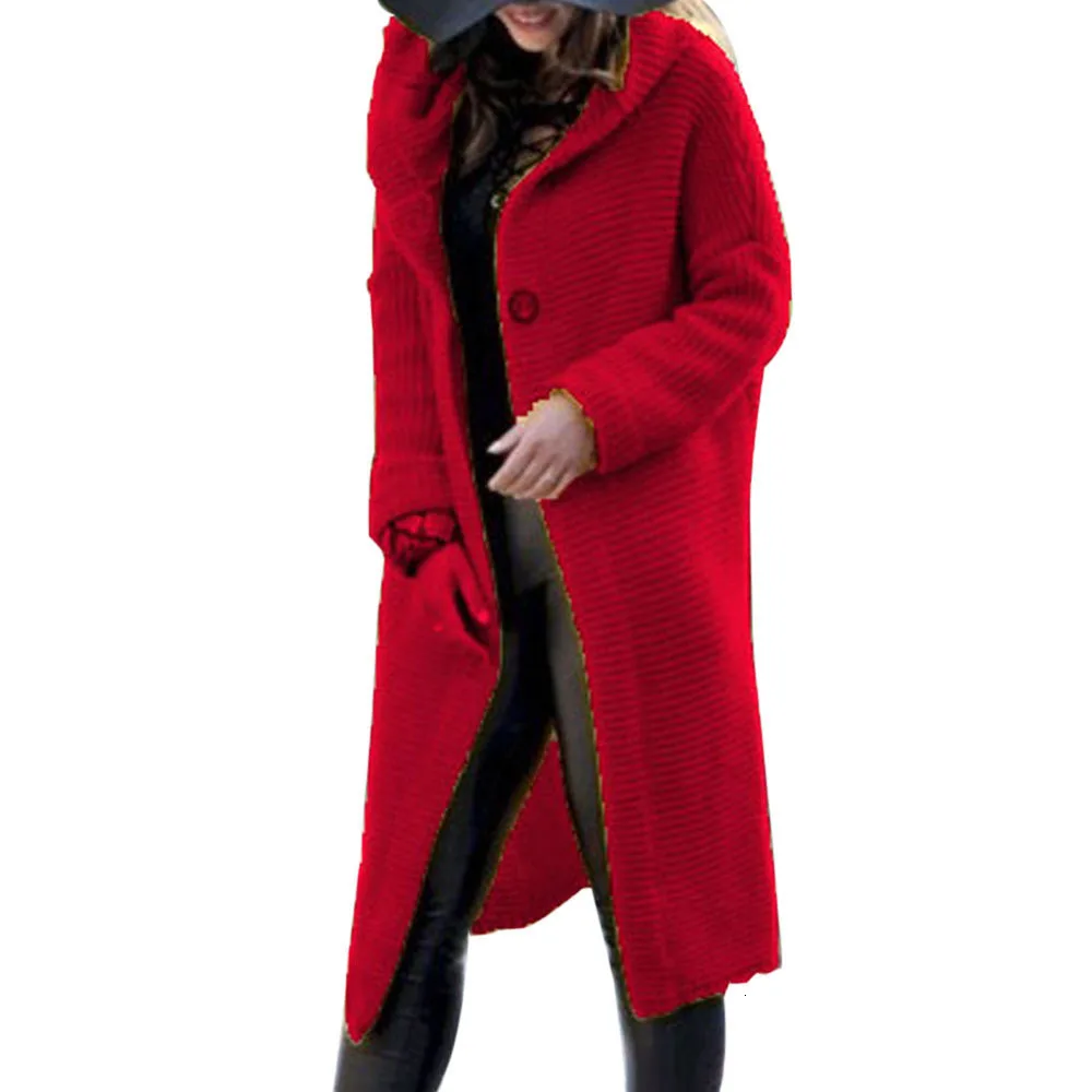 Female Cardigan Women Long Knitted Cardigan Hooded Sweater Solid Autumn Long Winter Knitting Coat Plus Size 5XL Casual Knittwear