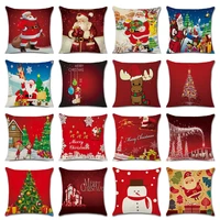 red christmas tree cushion cover santa claus linen sofa pillow covers home decoration 4545cm snowman elk print car pillowcase