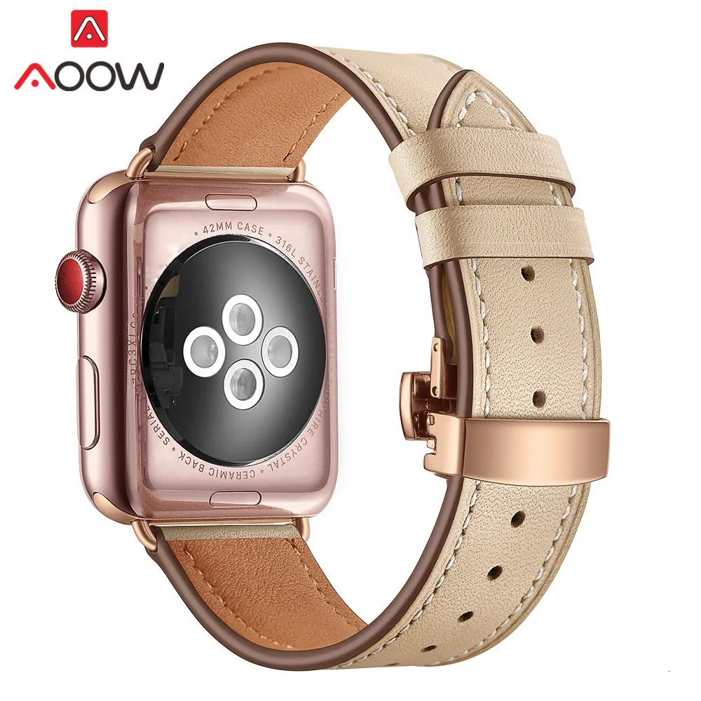 Ремешок для часов из натуральной коровьей кожи для Apple Watch 40 мм 44 мм 38 мм 42 мм 4 iwatch роскошный браслет из розового золота с бабочкой