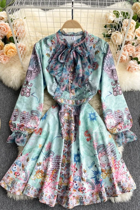 

Palace European and American French dress 2021 spring new sweet lace bow tie ruffled slim short mini dress dress