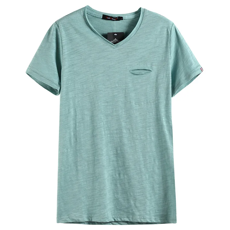 

NEGIZBER 2020 New Fashion Top Tees Men Solid V-neck Short Sleeve T Shirt Men Casual 100 Cotton T-shirts Clothing