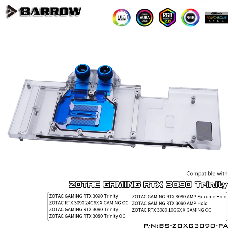 

Barrow BS-ZOXG3090-PA PC cooling GPU cooler video Graphics Card Water Block for ZOTAC 3090 3080 X GAMING Trinity 5v ARGB LRC2.0