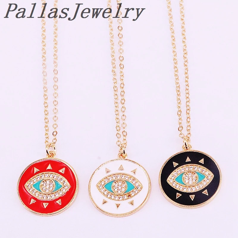 necklace 10 шт., микро Pave CZ Циркон и эмаль глаз Круглые Подвески модные медные, золотистого цвета ожерелье турецкие ювелирные изделия для женщин подарок - Окраска металла: necklace