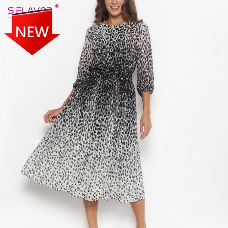 

Женское шифоновое платье в горошек, Пляжное праздничное платье-трапеция в богемном стиле, Привлекательное платье с рукавом 2021 и круглым выр...