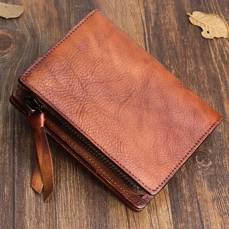 

Designer Luxury Genuine Leather Short Men Man Wallet Fold Retro Money Pocket Zipper Natural Cowskin Leather Money Clips Carteira