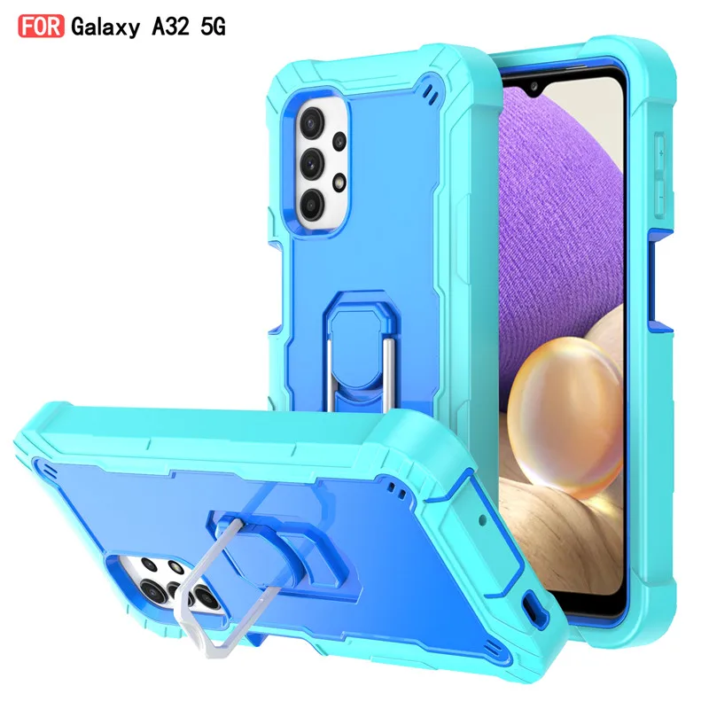 

Samsung s20FE A02S A12 A32 A52 A72 Front&Back 360 TPU Color Silicon Finger Ring Stand Phone Cases Rugged Anti Knock Hybrid Armor