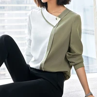 long sleeve chiffon shirt womens 2021 spring new large size fashion stitching shirt design sense niche professional shirt