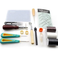 profession leather sewing tool set cutting mat awl needle thread grooving round hole punch for leathercraft diy craft kit