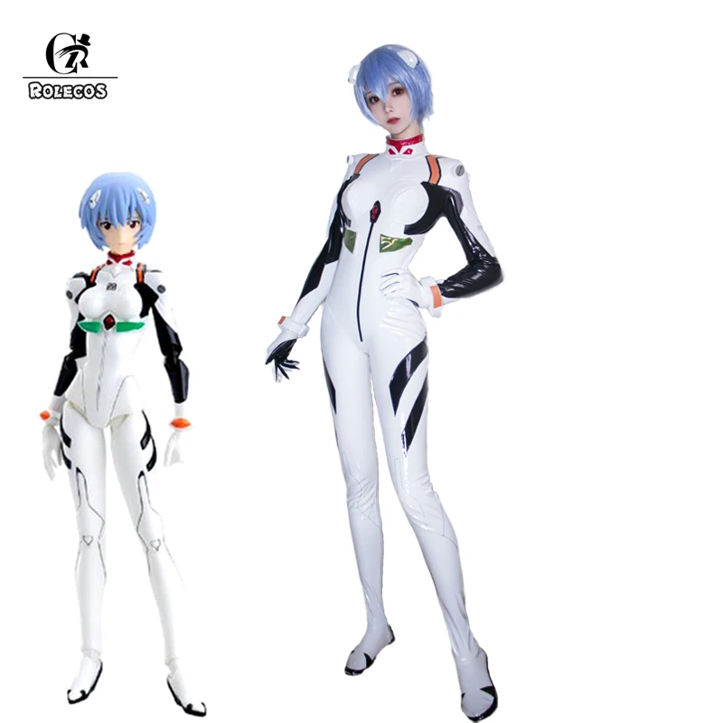 

ROLECOS Ainme EVA Cosplay Ayanami Rei Costume Cosplay Sexy Catsuit Costume White Bodysuit Leather Jumpsuit For Halloween