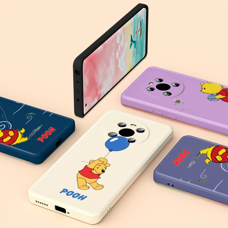 

For Huawei Y5P Y6P Y7P 2020 Y9A Y9S Mate 40 40E 30 30E Pro 20 Lite Cute Pooh Bear Liquid Silicone Soft Phone Case