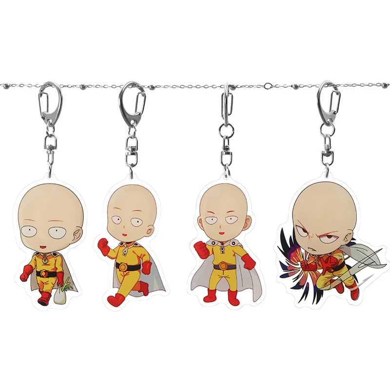 Аниме One Punch Man брелок Сайтама милый забавный мультфильм акриловое кольцо для ключей модная новинка Персонализированная подвеска ювелирное изделие подарок брелок