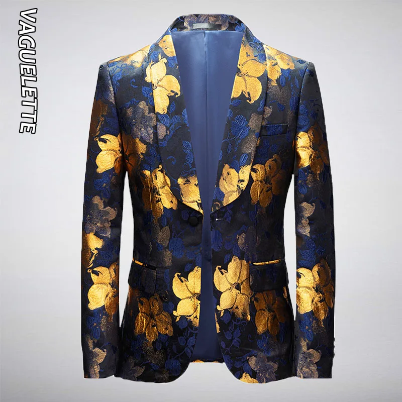 

Vaguelette Men Suit Blazer Casual Floral Printed Blazer Men Fashion Luxury Formal Wedding Party Dress Stage Costumes for Singers