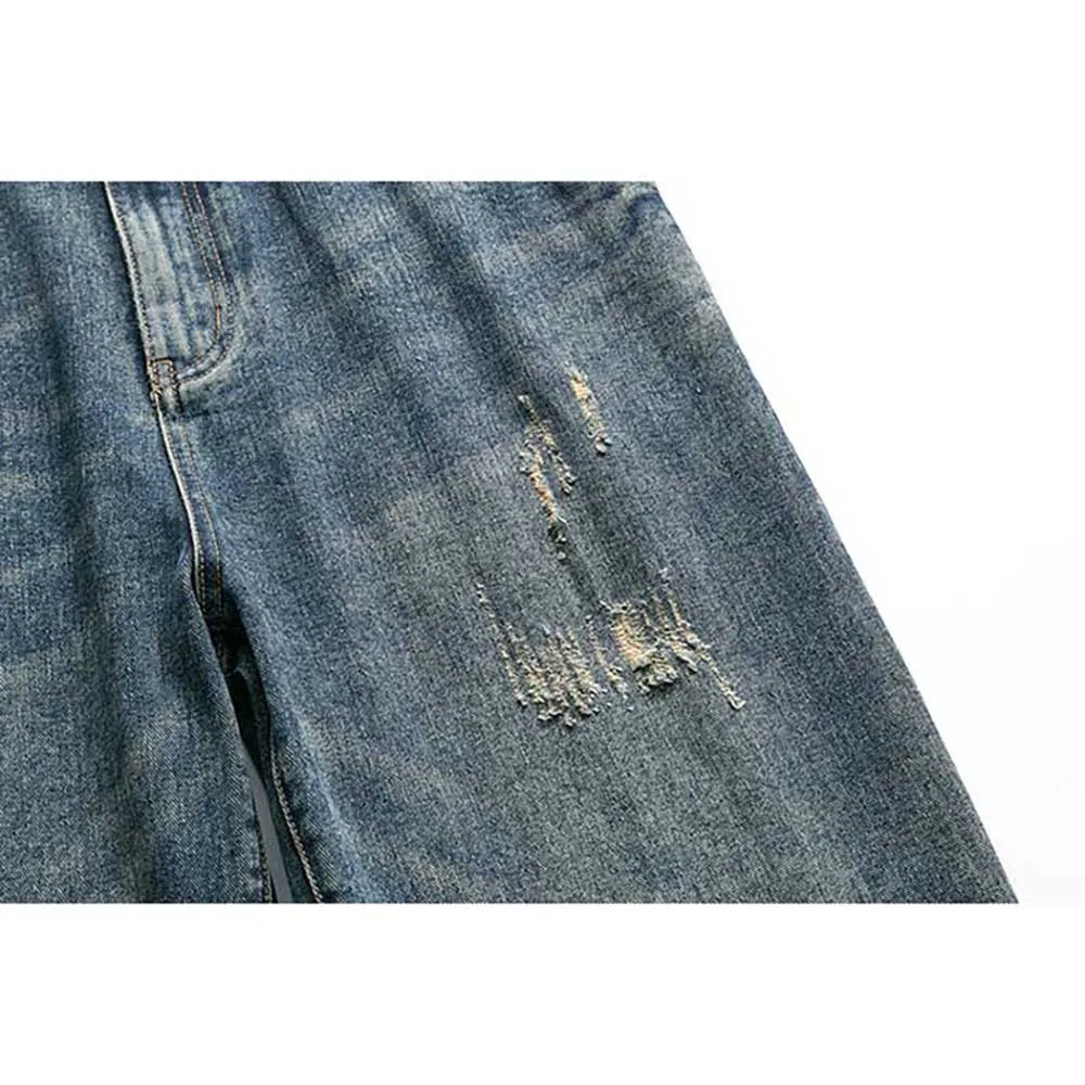 Japanese Style Retro Ripped Baggy Jeans Men Casual Denim Scratched Hip Hop Pants Streetwear Distressed Trousers