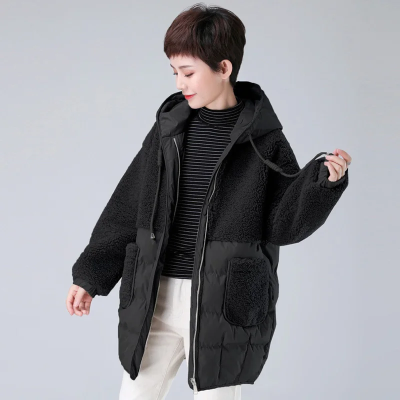

4XL Hooded Winter Parkas Plus Size Women fashion Thicken Warm Overcoat Solid color Long sleeve Cotton Jacket Female