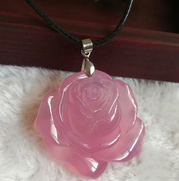 Ice pink rose flower pendant chalcedony agate flower pendant blooming wealth pendant flower necklace pendant natural pulseras
