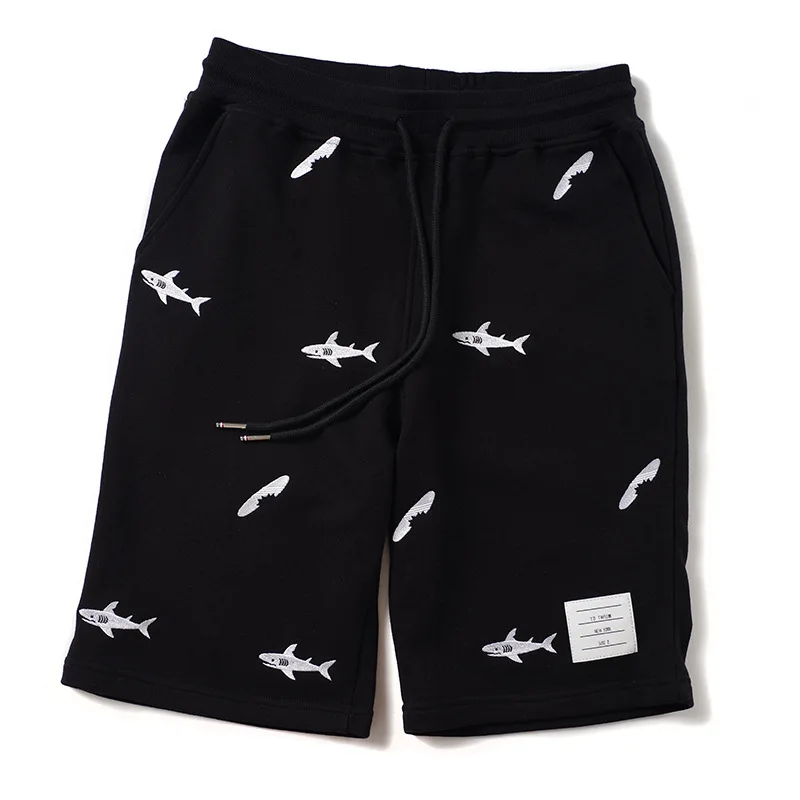 New Novelty Men Embroidery shark Comfortable Classic Striped Skateboard Street Cotton Casual Shorts Kanye Hip-hop Parkour #L28 | Мужская