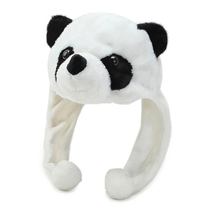

Adult Kids Cartoon Plush Panda Animal Beanie Hat with Pom Pom Ends Long Straps Thermal Warm Funny Stuffed Toy Earflap Cap Cospla