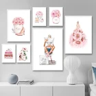 Модный постер на высоких каблуках с розовыми духами, макияж, цветочный принт, холст, художественная живопись, современная картина для комнаты девушки, украшение для дома