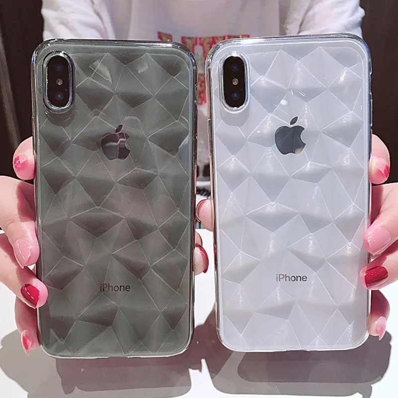 3D чехол с алмазной текстурой для iPhone 6, 6s, 7, 8 Plus, X, мягкий чехол для телефона для iPhone 7, прозрачный чехол Ультратонкий чехол