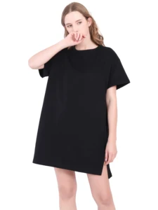 Базовое хлопковое длинное платье-футболка, женское летнее платье с крыльями летучей мыши, эстетическая мода, винтажная повседневная, повседневная, черно-белая, с разрезом, футболки, топы, туники, большого размера