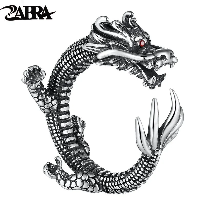 ZABRA-Anillo de Plata de Ley 925 con forma de dragón para hombre, joyería ajustable, Ojos de circonita roja, Puck Rock Biker