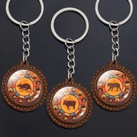 vintage wood jewelry china traditional culture 12 chinese zodiac key chains animals zodiac rat ox tiger pig glass dome keyring