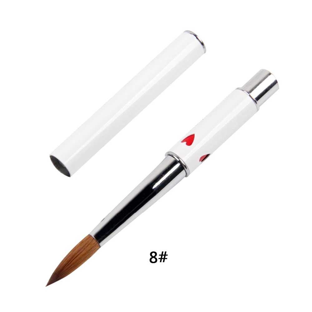 White Size 8 ANGNYA/1 шт., акриловая кисть для маникюра из колинского соболя 2#4#6#8#10#, розовые стразы, декорированные металлическими ручными кистями для ногтей, сделай сам, для рисования ногтей - Цвет: White Size 8
