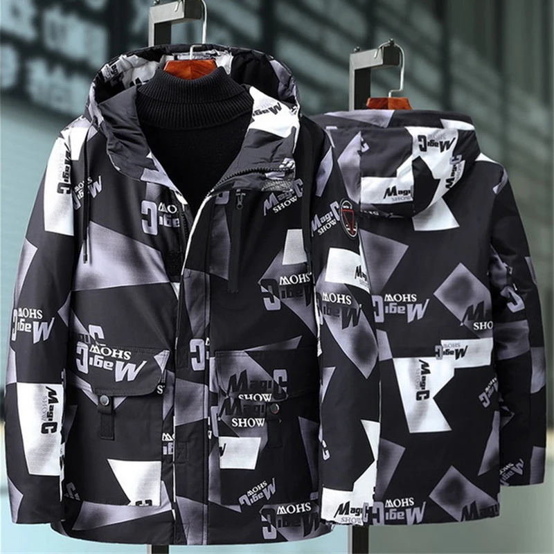 Мужская зимняя парка с капюшоном и надписью размеры 3x l-10xl | одежда