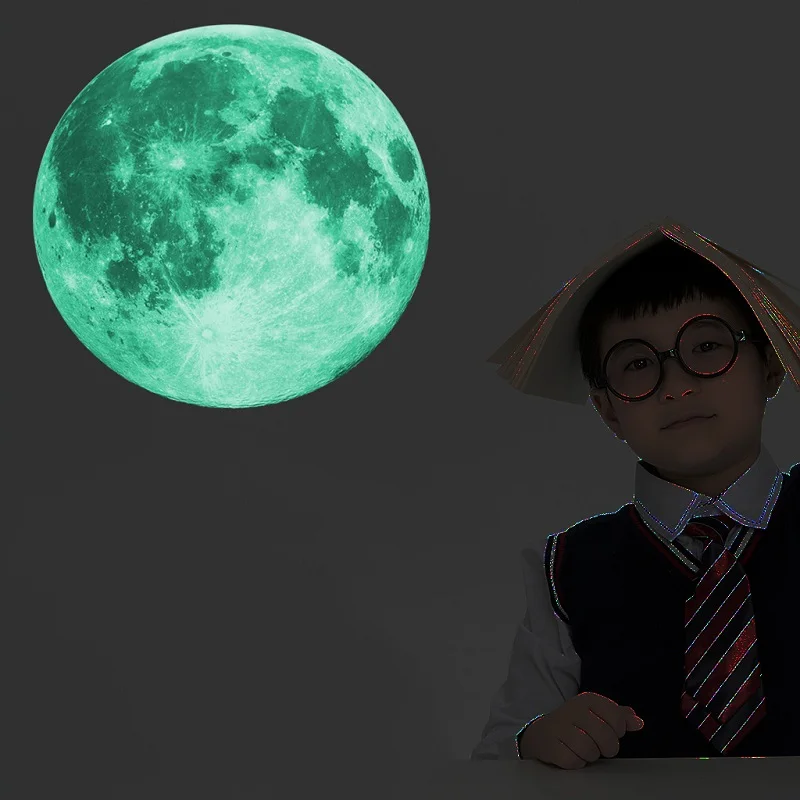 Светящиеся флуоресцентные наклейки на стену La Luna grande 3D Луна съемное ночное видение фотолампа светится в темноте Настенный декор