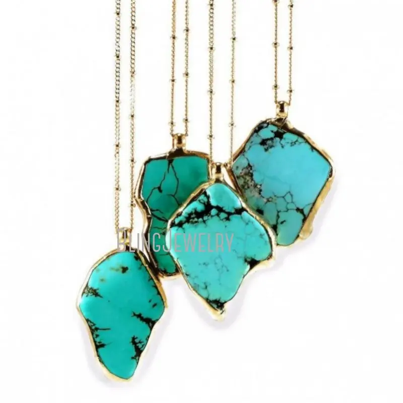 NM40184 Turquoise Slab Necklace Jewelry December Birthstone Necklace Turquoise Birthstone Necklace Gold Necklace