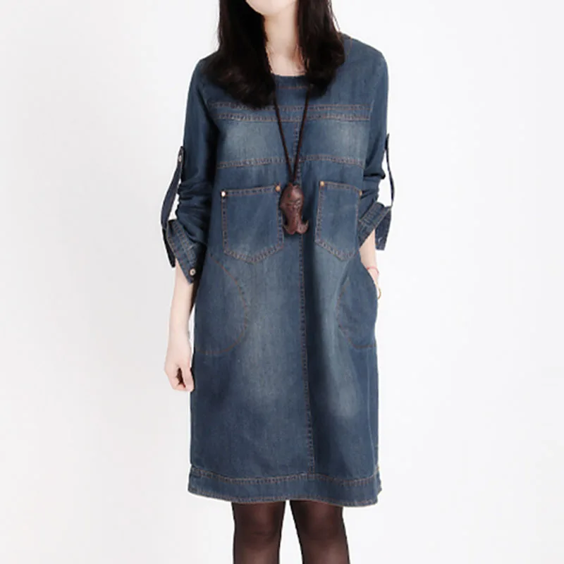 Женское джинсовое платье зимнее с длинным рукавом в корейском готическом стиле