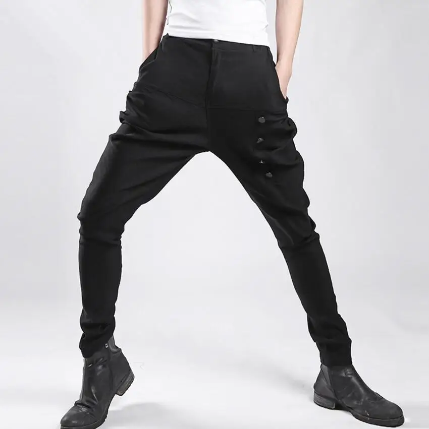 

Large Free Shipping Size Spring And Summer Casual Korean Version Of The Fashion Hip-hop Black Pocket Button Men's Pants/m-3xl