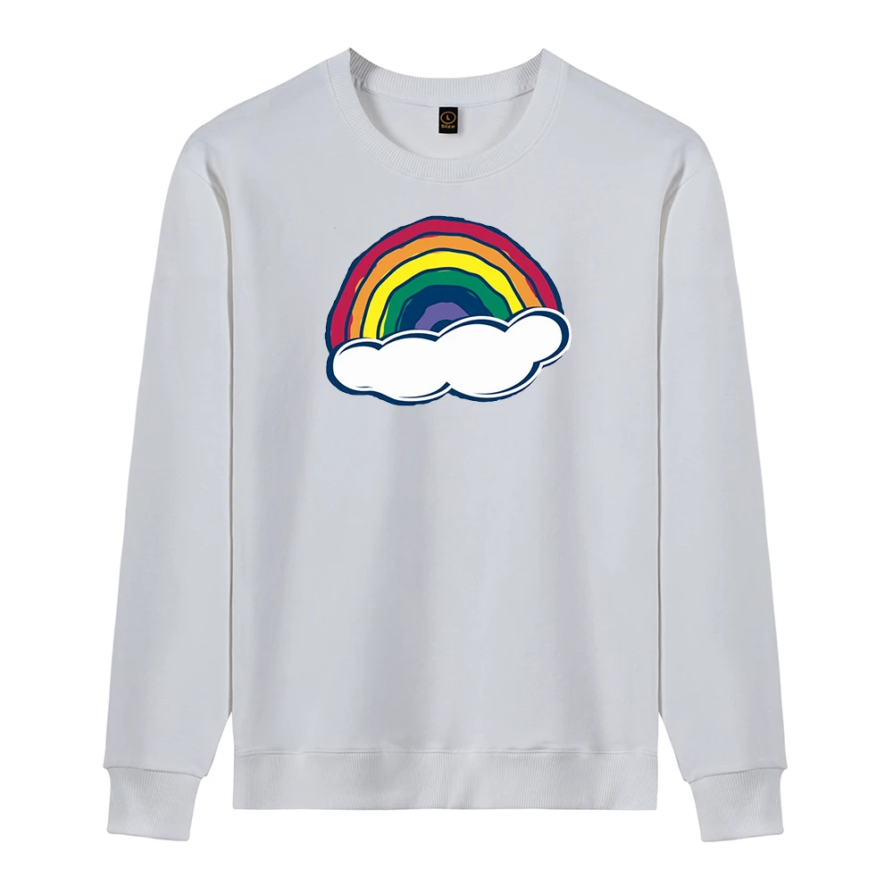 

Rainbow Painting Print Hoodies Womens Cartoon Kawaii Sweatshirts Spring 2021 Fashion Clothes Female Cotton Harajuku Pullover Top
