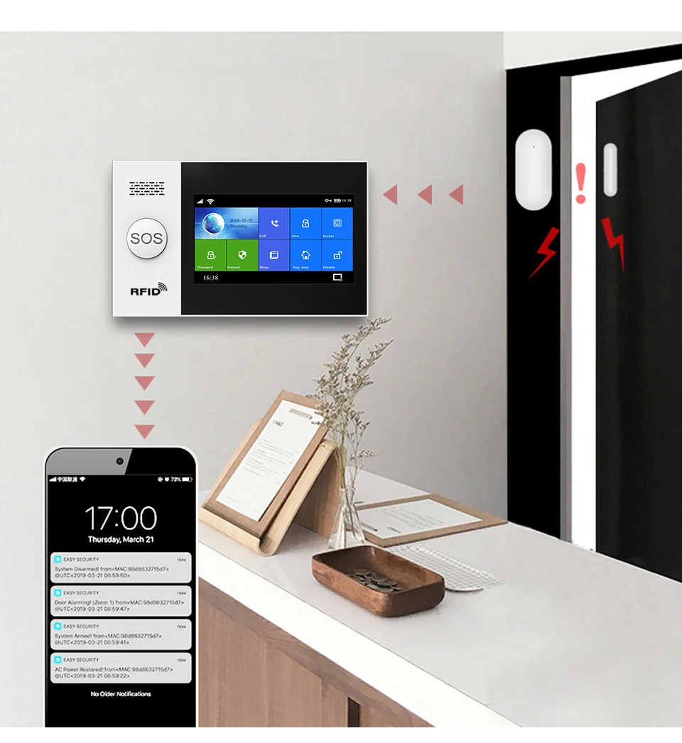 HIVA Simply Safe Alarm System for Home Apartment GSM WiFi Smart Burglar Security DIY Kit with Door and PIR Sensor enlarge