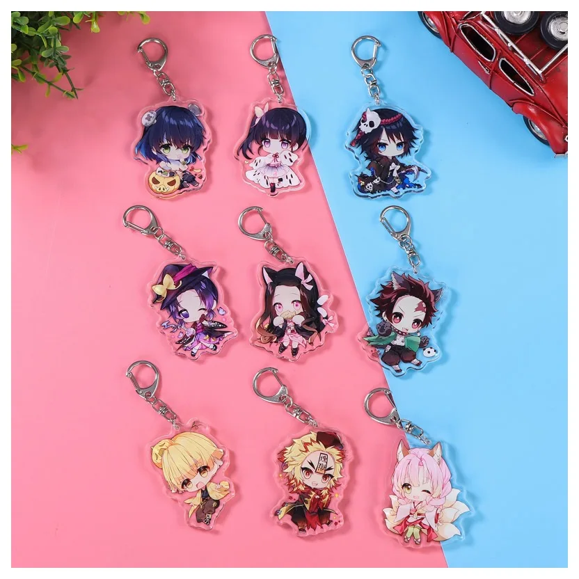 

Cartoon Demon Slayer Keychain Anime Figure Kamado Tanjirou Kochou Shinobu Acrylic Kawaii Keyring Man Women Bag Car Holder Charm