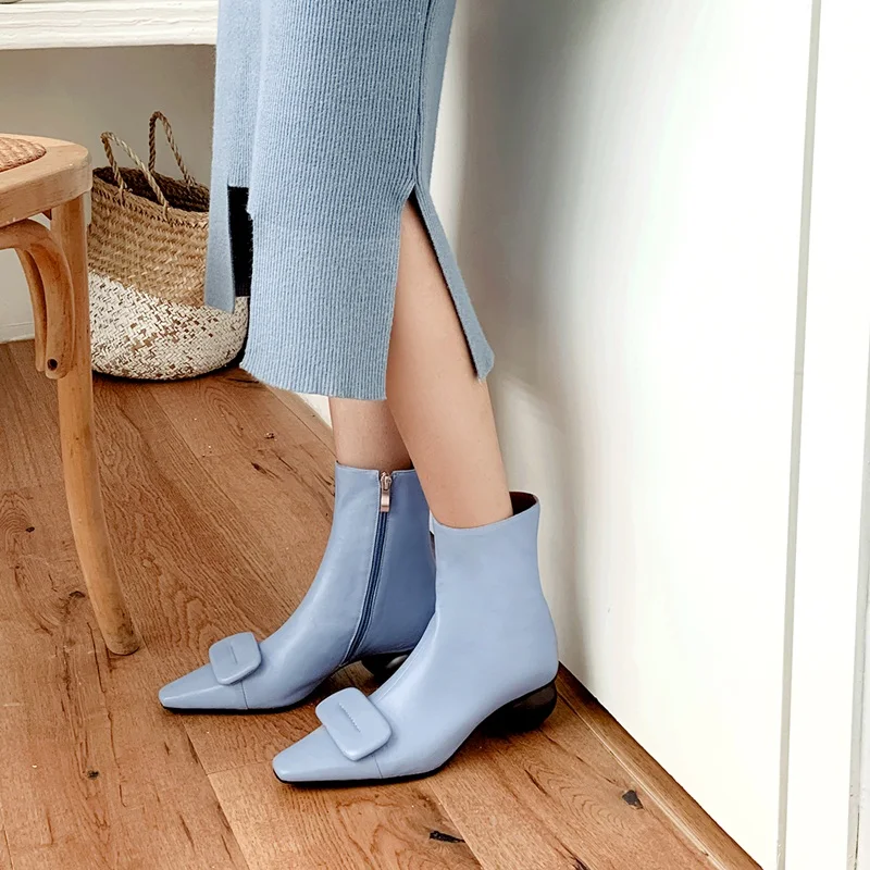 

new fashion autumn winter women ankle boots outside mid heels square toe genuine leather zip women shoes drop shipping size 40