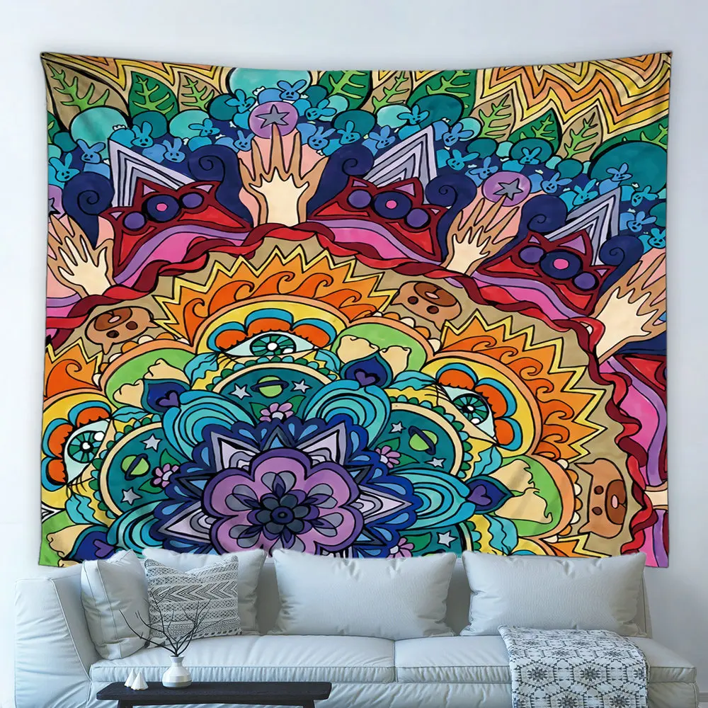 

Цветной цветочный эстетический гобелен с мандалой, богемный настенный фон, ткань, пляжное полотенце, коврик для йоги, домашний декор