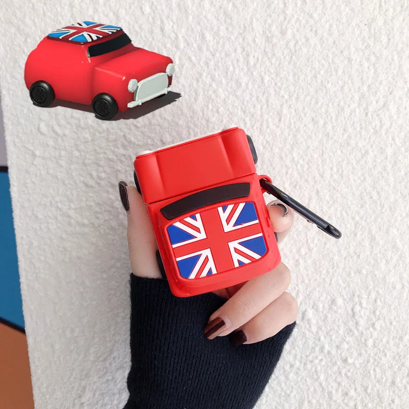 Для AirPod 2 Чехол 3D Ретро Британия автомобиль красный мультфильм мягкий