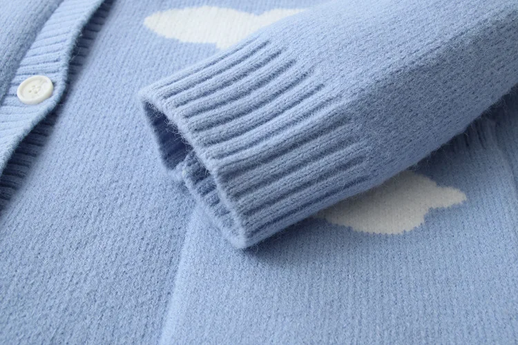

Women Sweater Knitted Cardigan Cloud Pattern Fashion Cardigan Button Up Girl Long Sleeve Loose Tops Student Kawaii Knitwears