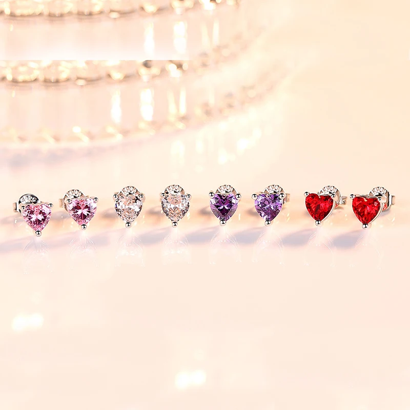 

Women's Fashion Romantic Simple Style Stud Earrings Romantic Pink Heart Zirconia Stone Minimal Earring Piercing Cartilage Nail