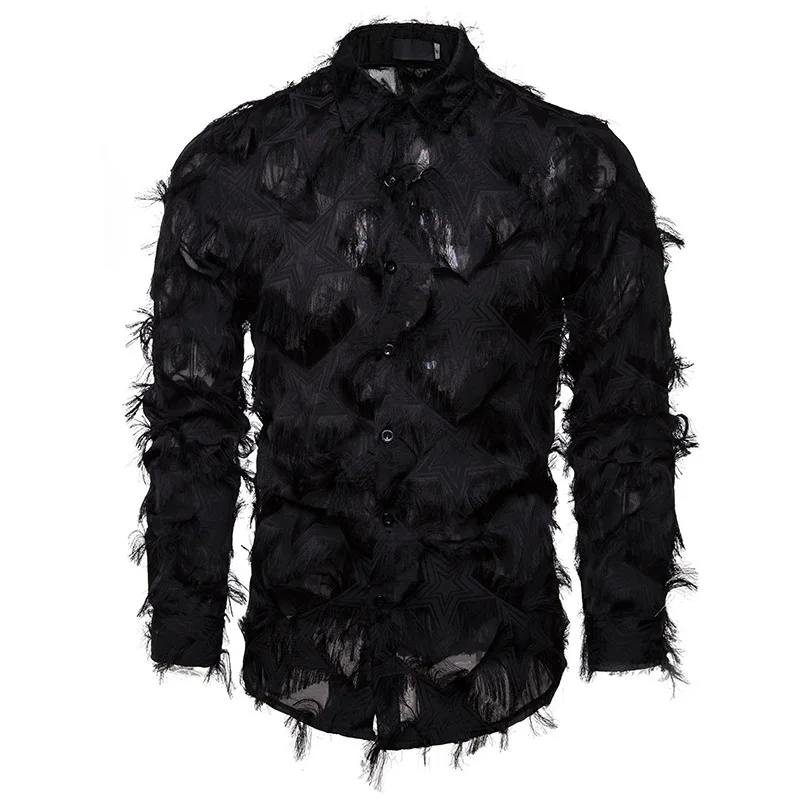 

S-XXL Big and Tall Size Men Tuxedo Shirts Plain Color Fashion Streetwear Long Sleeve Single Breasted Office Formal Shirt Man