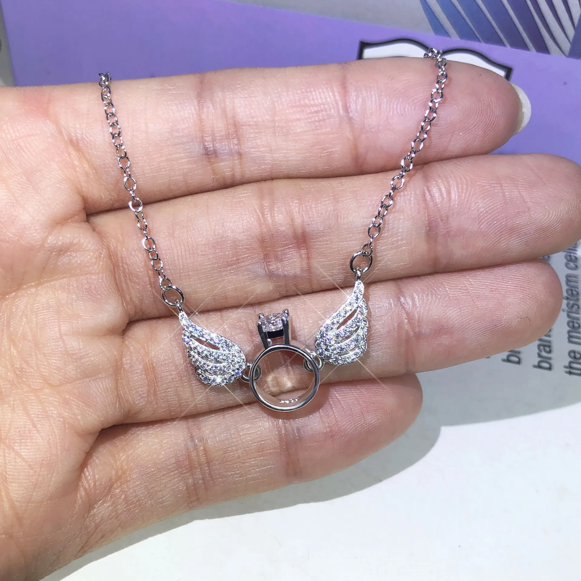 

Brilliant Fine Angel Wings Pendant Necklace For Women Classic Fashion 925 Sterling Silver Popular Jewelry For Women