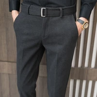 mens wool pants thickened solid color middle waist autumn and winter business casual fashion tidal current new arrivals