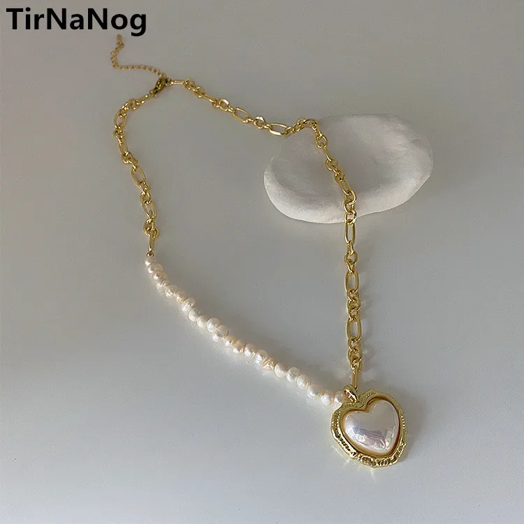 

French Baroque Freshwater Pearl Necklace Restoring Ancient Ways Is Contracted Romantic Heart-shaped Pendant Clavicle Chain