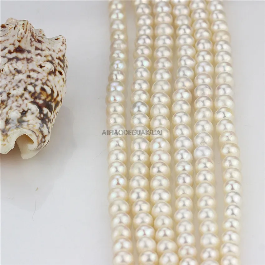 

APDGG Natural 7-8mm genuine potato round white pearl strands loose beads women lady jewelry DIY